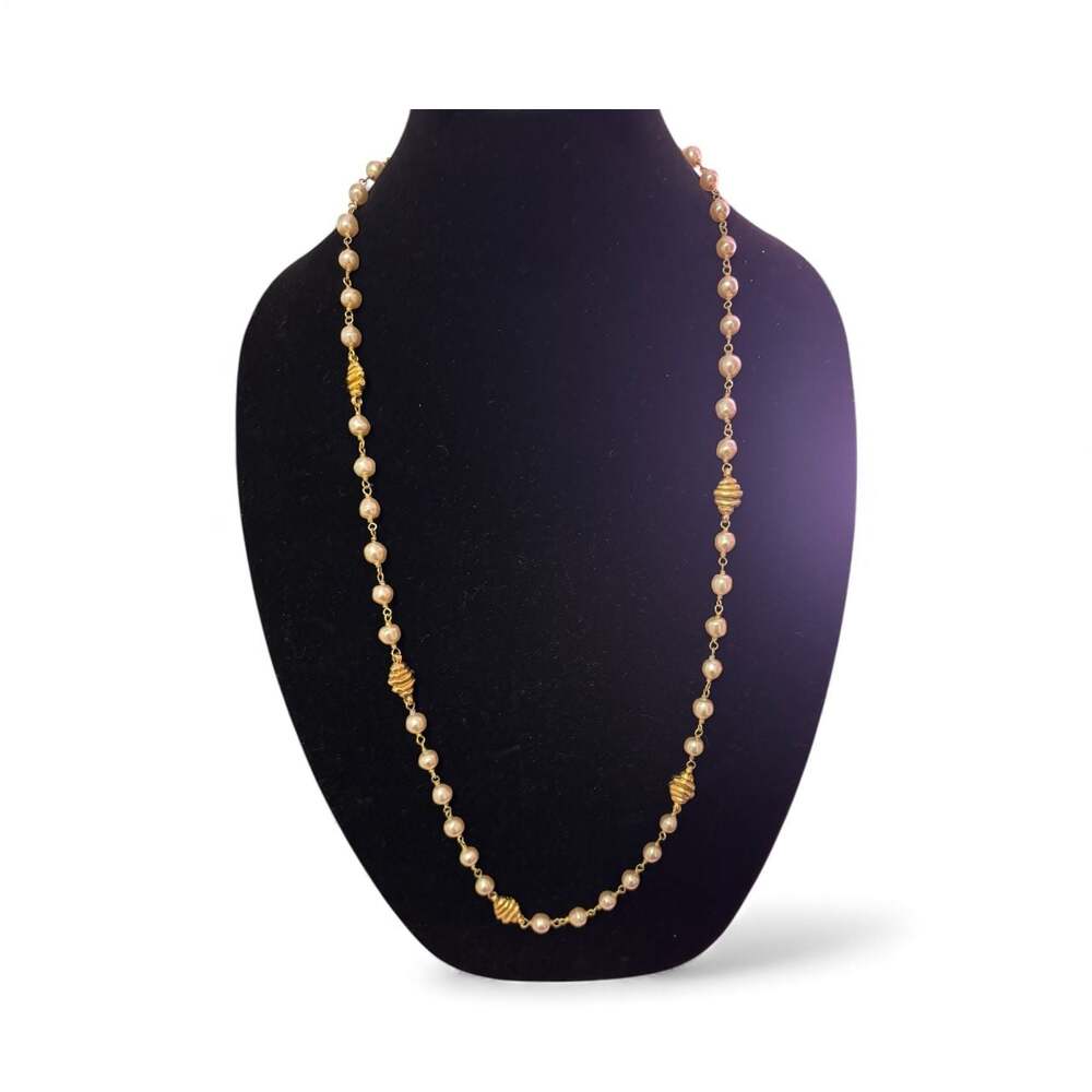 Chanel Vintage 1981 Faux Baroque Pearl Crystal Rondelle Bead Long Necklace
